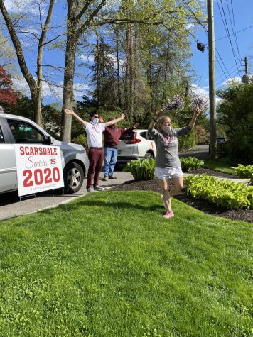 Scarsdale High School teachers cheering on the class of 2020 from a distance.