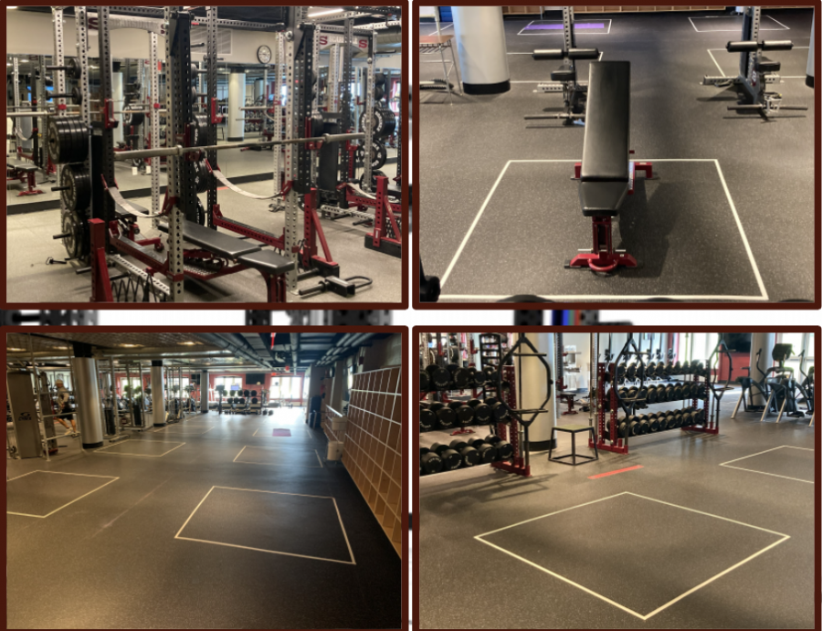 Some of the alterations made to the fitness center in order to abide by the new safety protocols. 