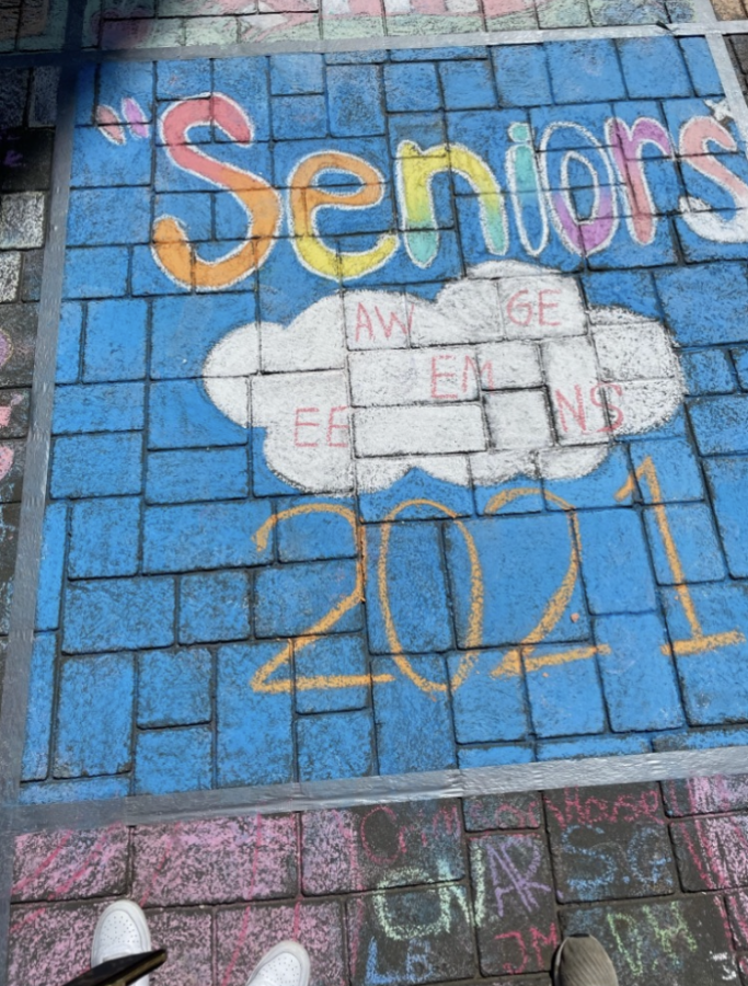 A photograph of chalk art completed by Scarsdale High School seniors.