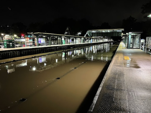 The train tracks at Hartsdale Train Station completely flooded due to the Hurricane.