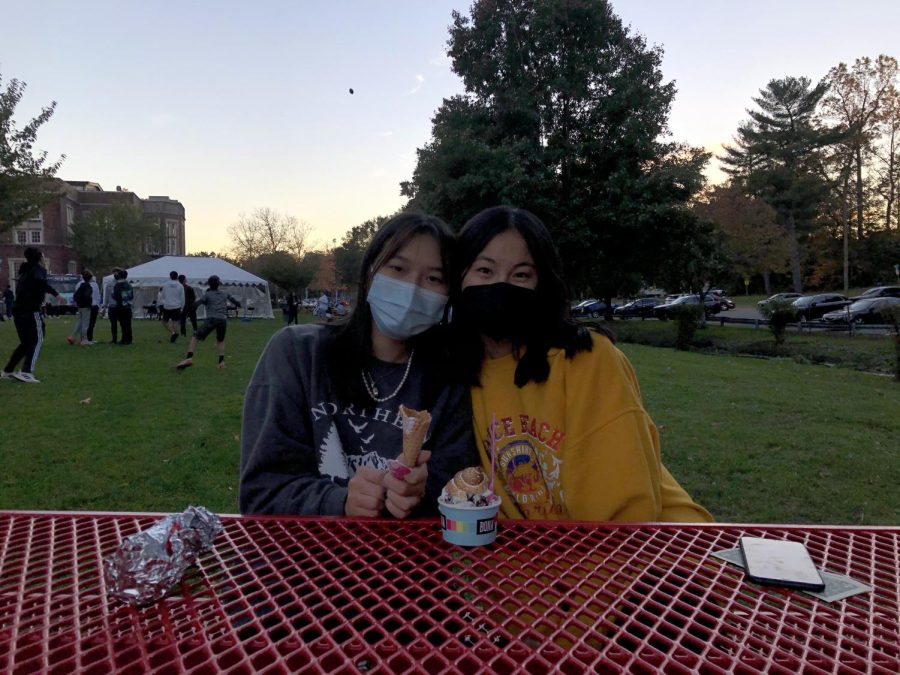 Claire Chou 23 (left) and Olivia Liu 23 (right) enjoying their Bona Bona ice cream
