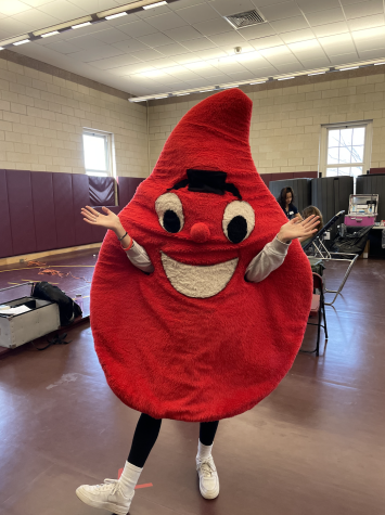 A friendly blood character could be spotted roaming the halls to promote the event.