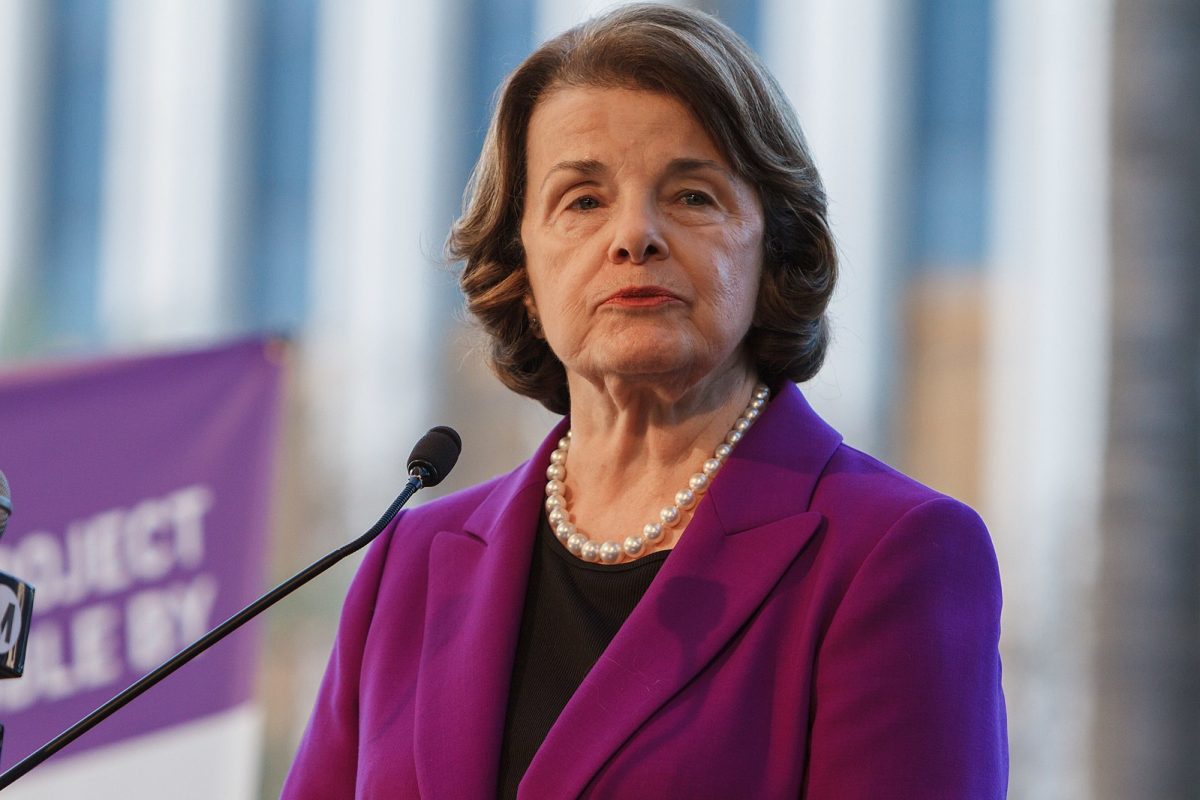 Photo of Senator Dianne Feinstein as she spoke to a crowd during the ceremony of the Purple Line Extension in Los Angeles, CA.