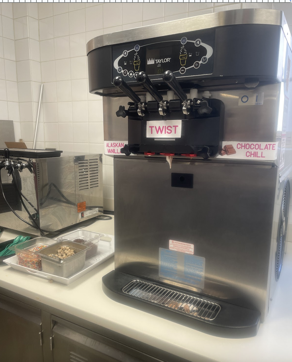 The frozen yogurt machine open for use to students in The Learning Commons