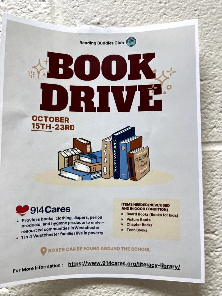 The poster that the Reading Buddies club used to promote their latest book drive.