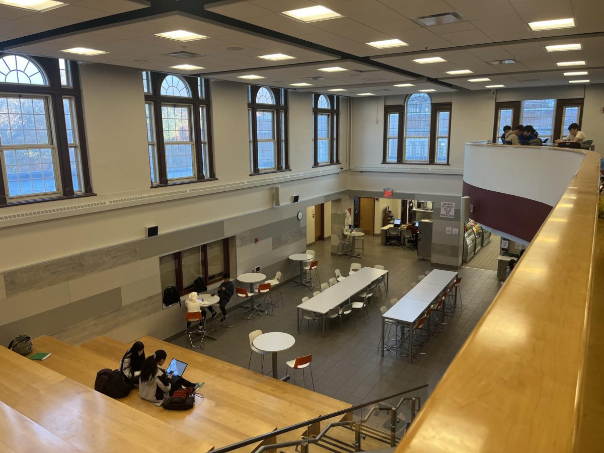 Many students favor the Learning Commons due to its wide array of seating options including  high top chairs, low tables, stair seating, and booths