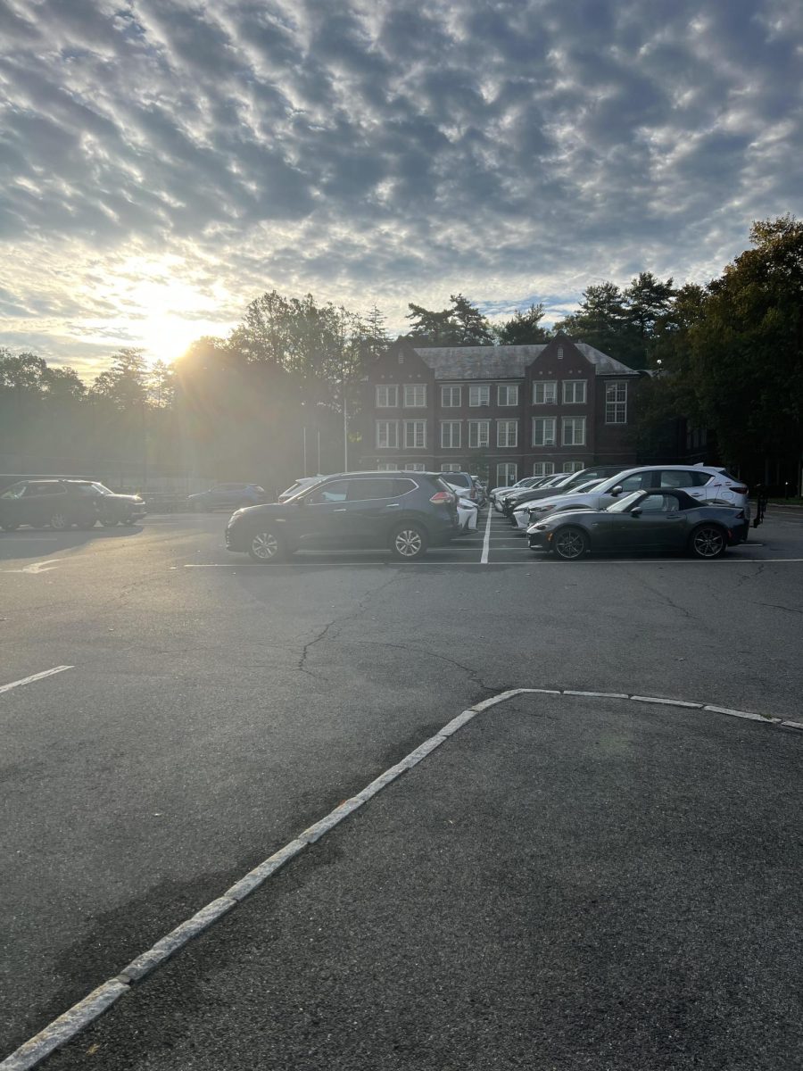 A crowded SHS parking lot before school. 