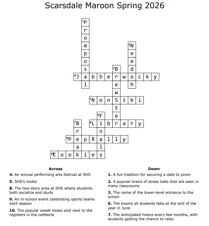 The answers to the Maroon 2026 Summer Magazine crossword!